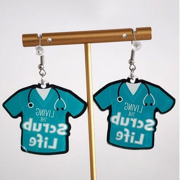 Living the Scrub Life Acrylic Earrings Nurse Doctor Medical Fun Style - Picture 5 of 6
